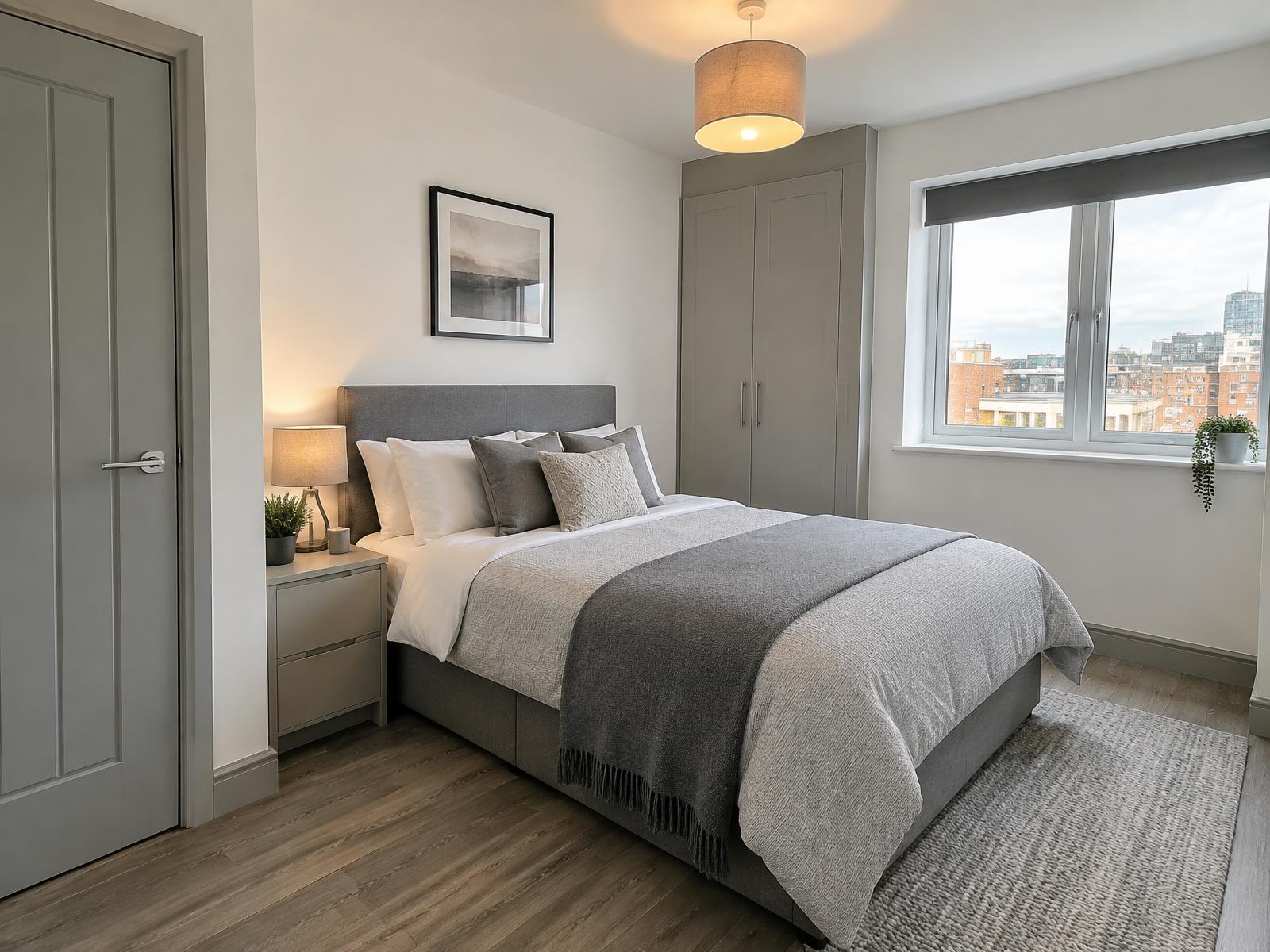 Refurbished apartment bedroom finished for the city centre rental market