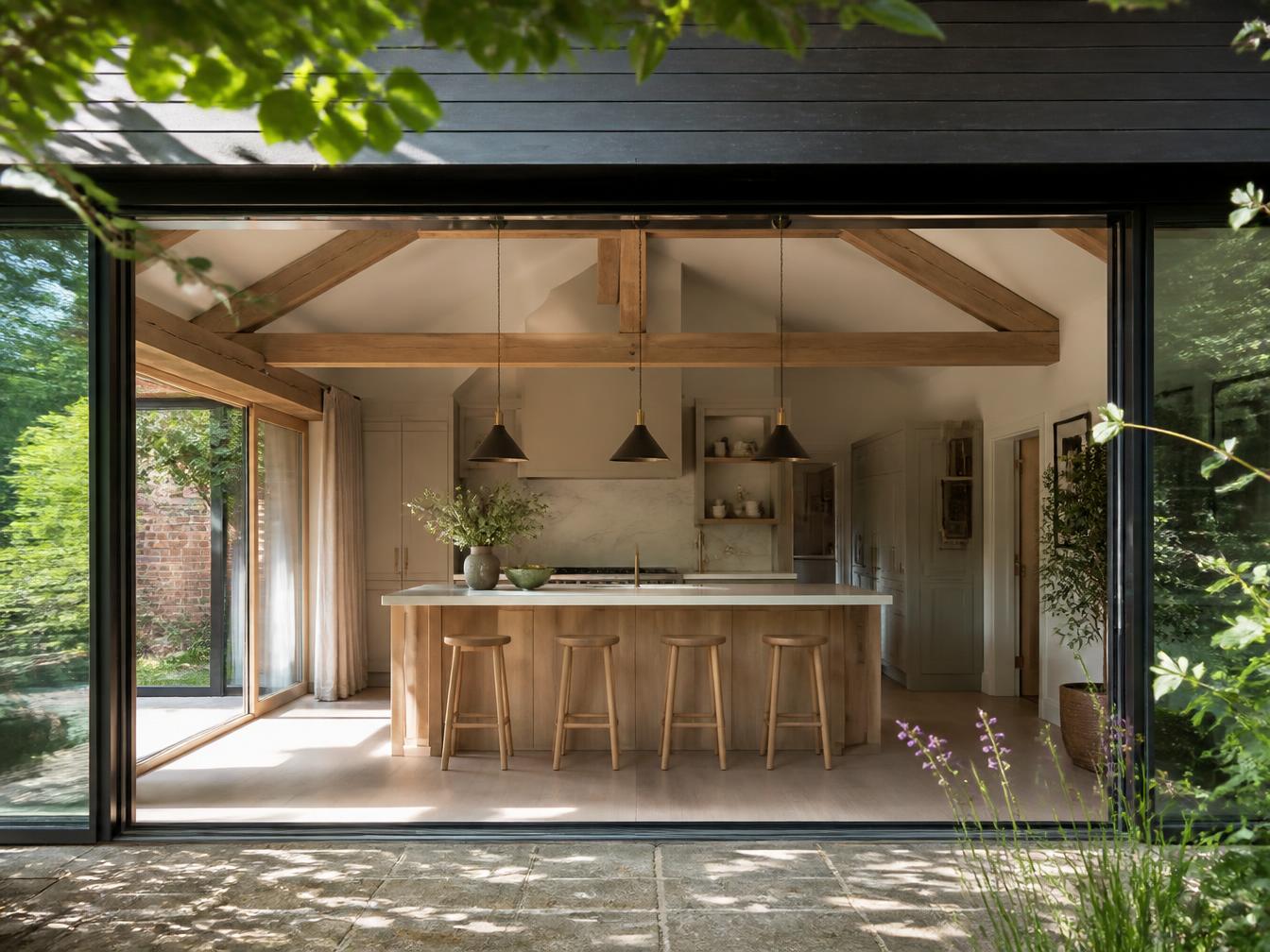 Barn-inspired kitchen extension built by Dansquare