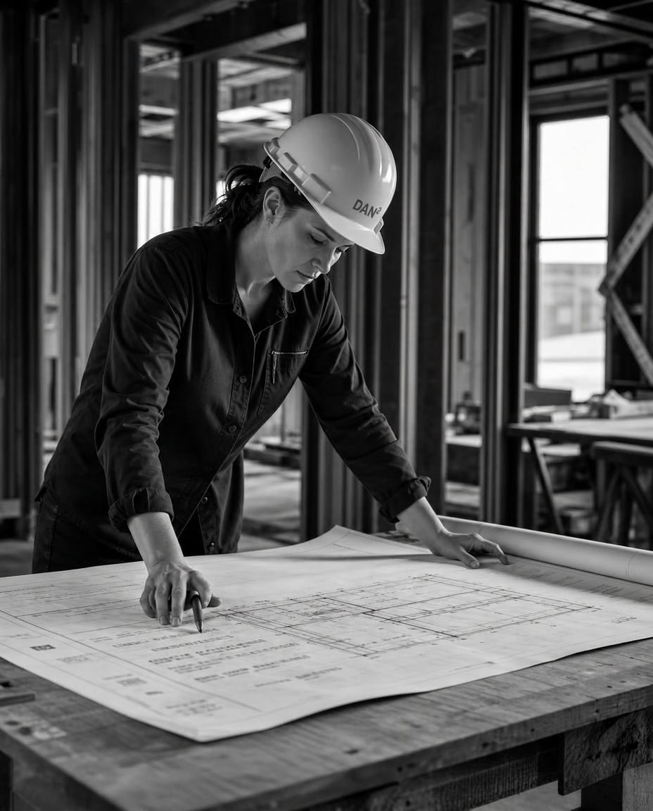 Dansquare site foreman reviewing drawings